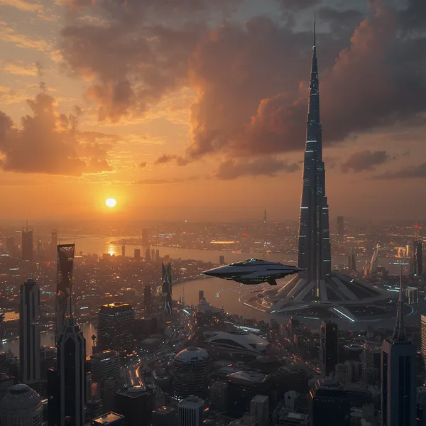 Futuristic Cityscape at Sunset