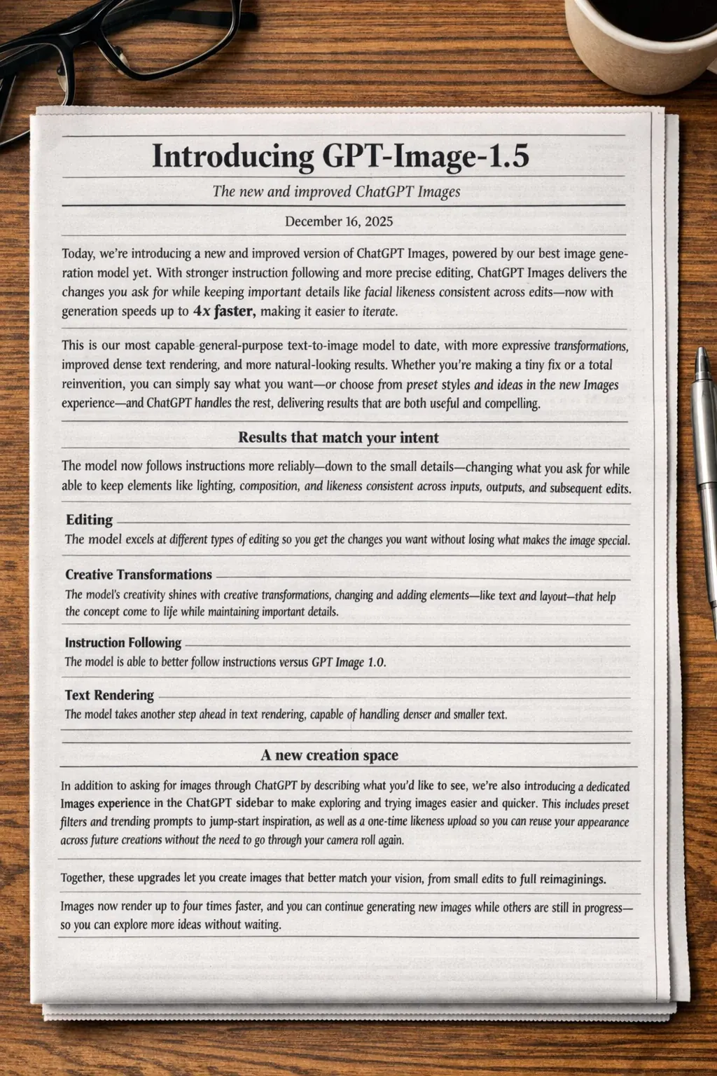 Dense editorial document generated to demonstrate GPT Image 1.5 text rendering