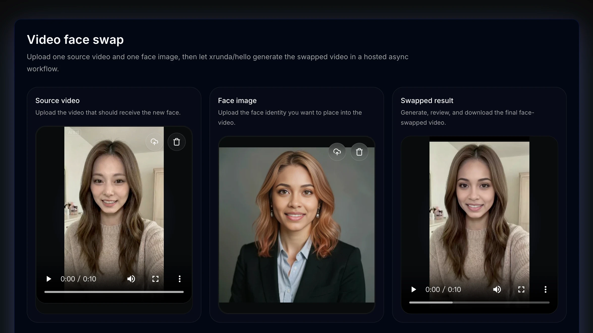 Video face swap workflow example